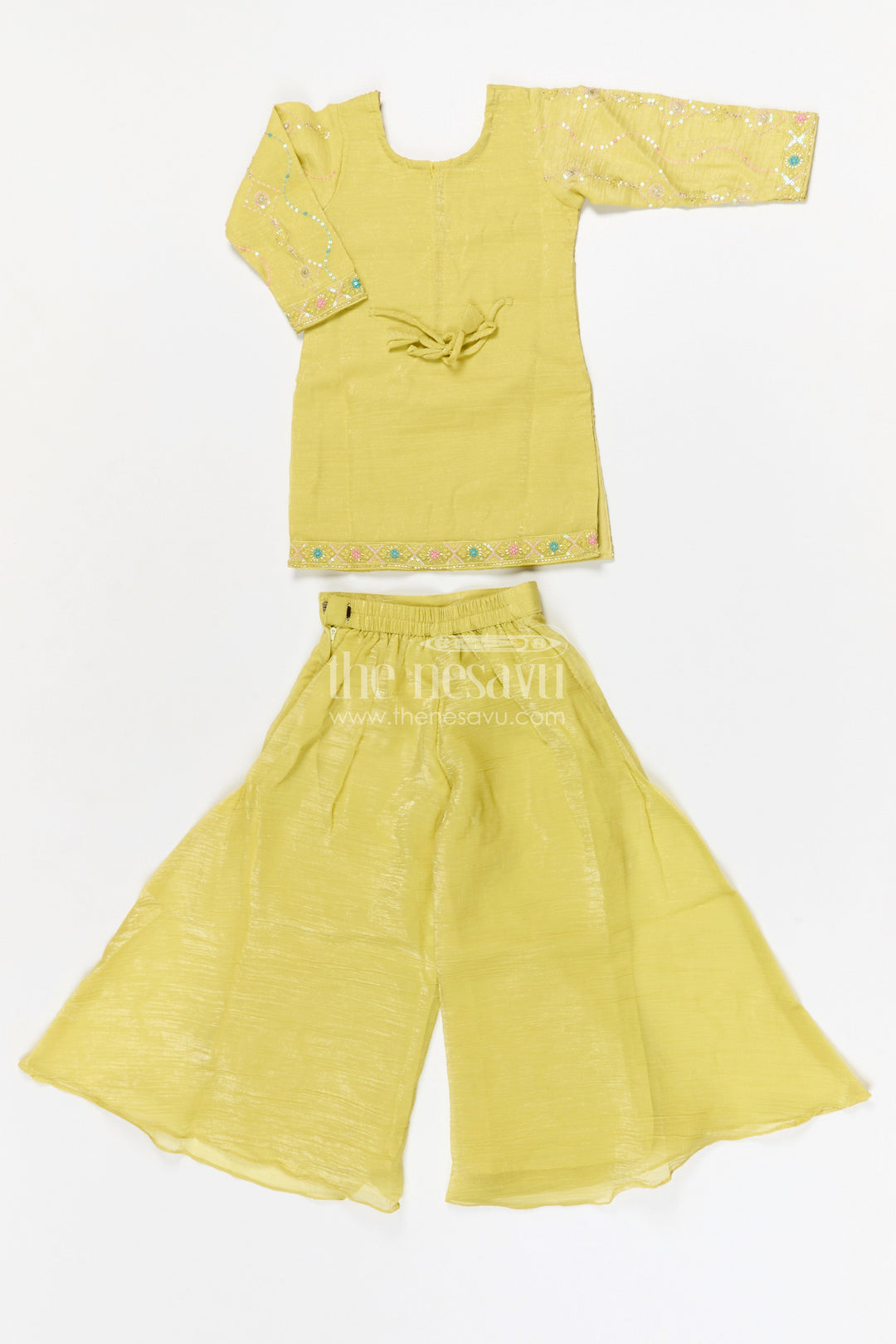 The Nesavu Girls Sharara / Plazo Set Girls Sharara Set for Festive Celebrations and Family Functions Nesavu Nesavu girls tissue organza sharara set with embroidered yoke for festive wear