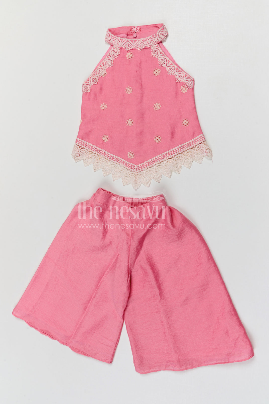 The Nesavu Girls Sharara / Plazo Set Girls Sharara Set for Festive Celebrations and Family Gatherings Nesavu 18 (2Y) / Pink / Viscose GPS1003B-18 Nesavu girls textured viscose rayon sharara set for festive celebrations and family occasions