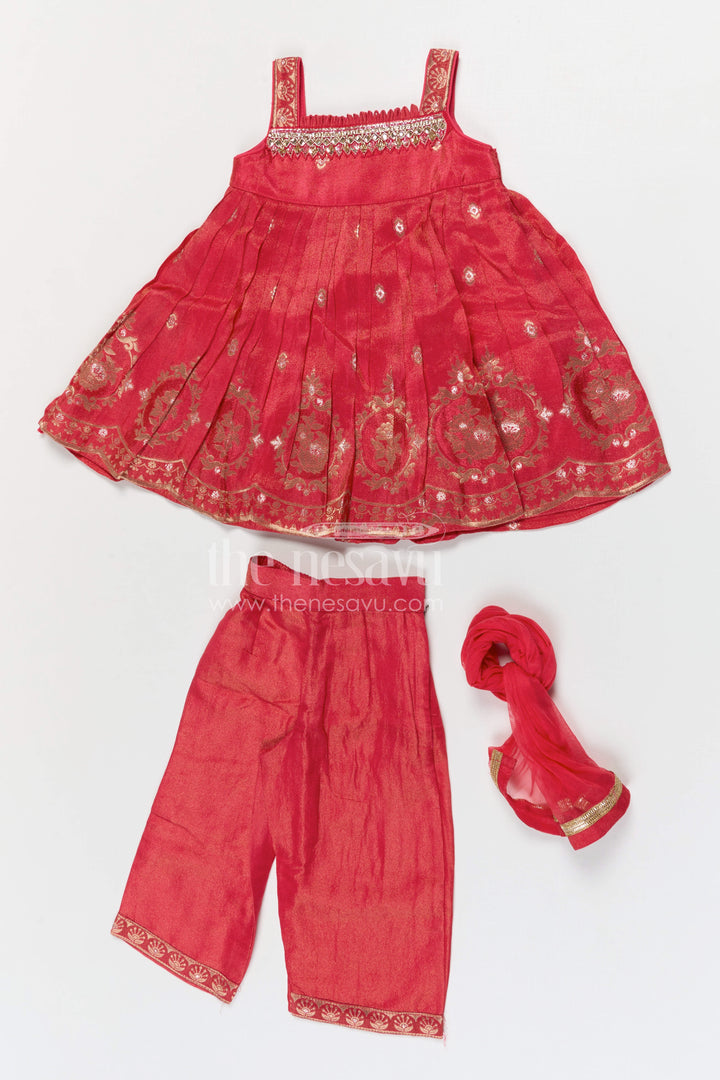 The Nesavu Girls Sharara / Plazo Set Girls Sharara Set for Festive Celebrations and Traditional Family Functions Nesavu Nesavu girls viscose silk sharara set with designer embroidery for festive and wedding celebrations