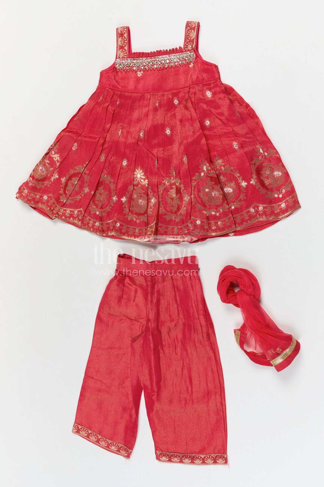 The Nesavu Girls Sharara / Plazo Set Girls Sharara Set for Festive Celebrations and Traditional Family Functions Nesavu Nesavu girls viscose silk sharara set with designer embroidery for festive and wedding celebrations