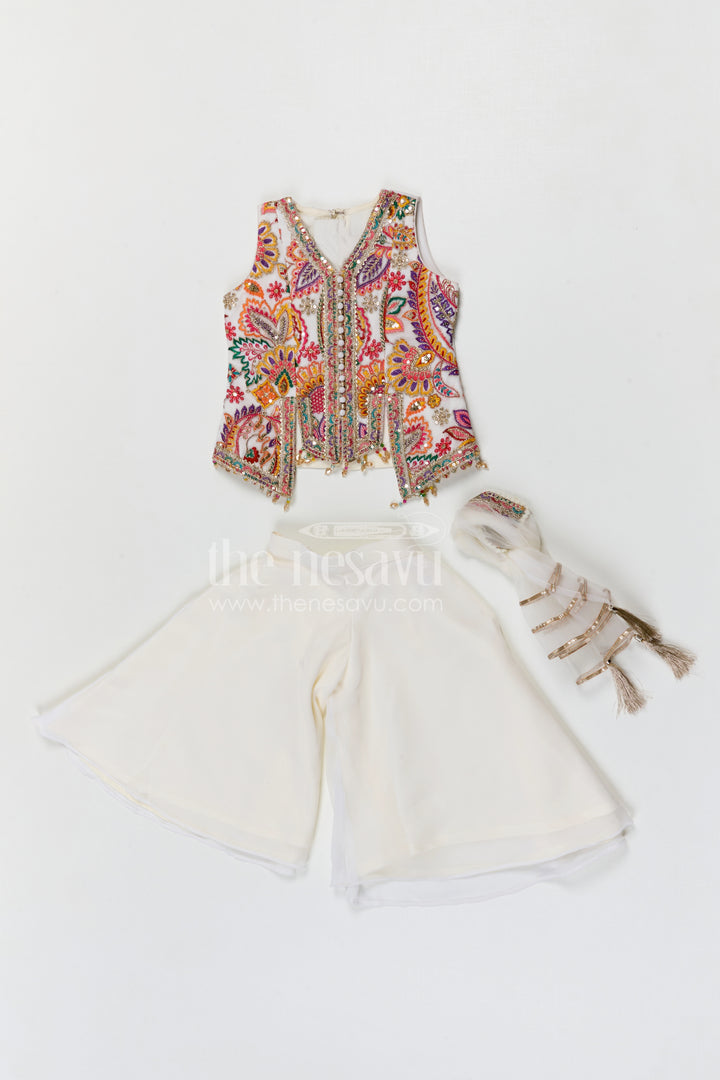 The Nesavu Girls Sharara / Plazo Set Girls Sharara Set for Festive Celebrations and Traditional Wear Nesavu Nesavu girls georgette sharara set with designer embroidery yoke for festive celebrations and ethnic wear