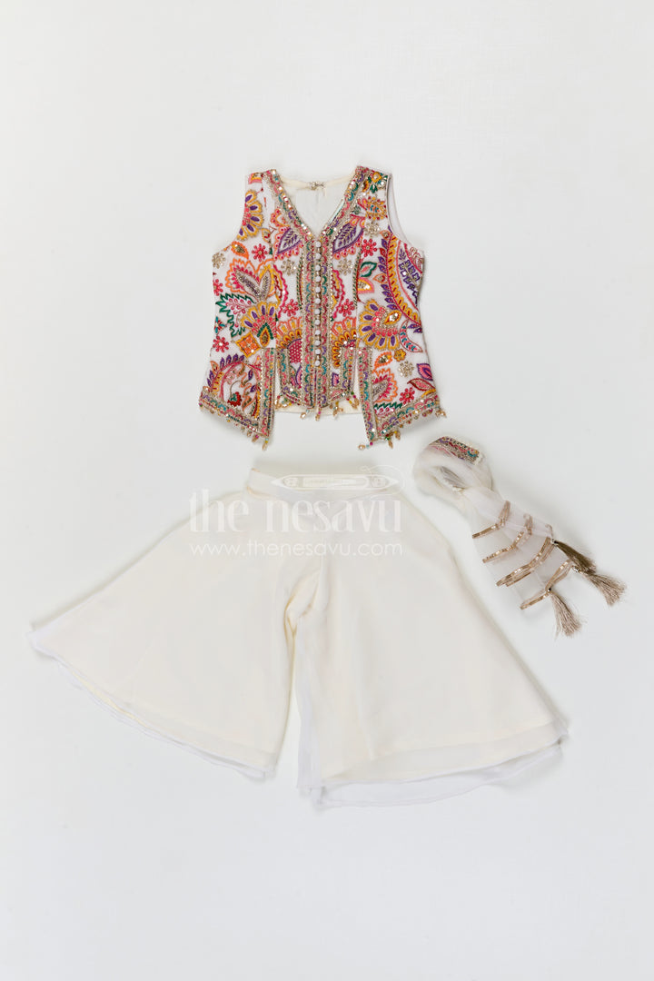 The Nesavu Girls Sharara / Plazo Set Girls Sharara Set for Festive Celebrations and Traditional Wear Nesavu Nesavu girls georgette sharara set with designer embroidery yoke for festive celebrations and ethnic wear