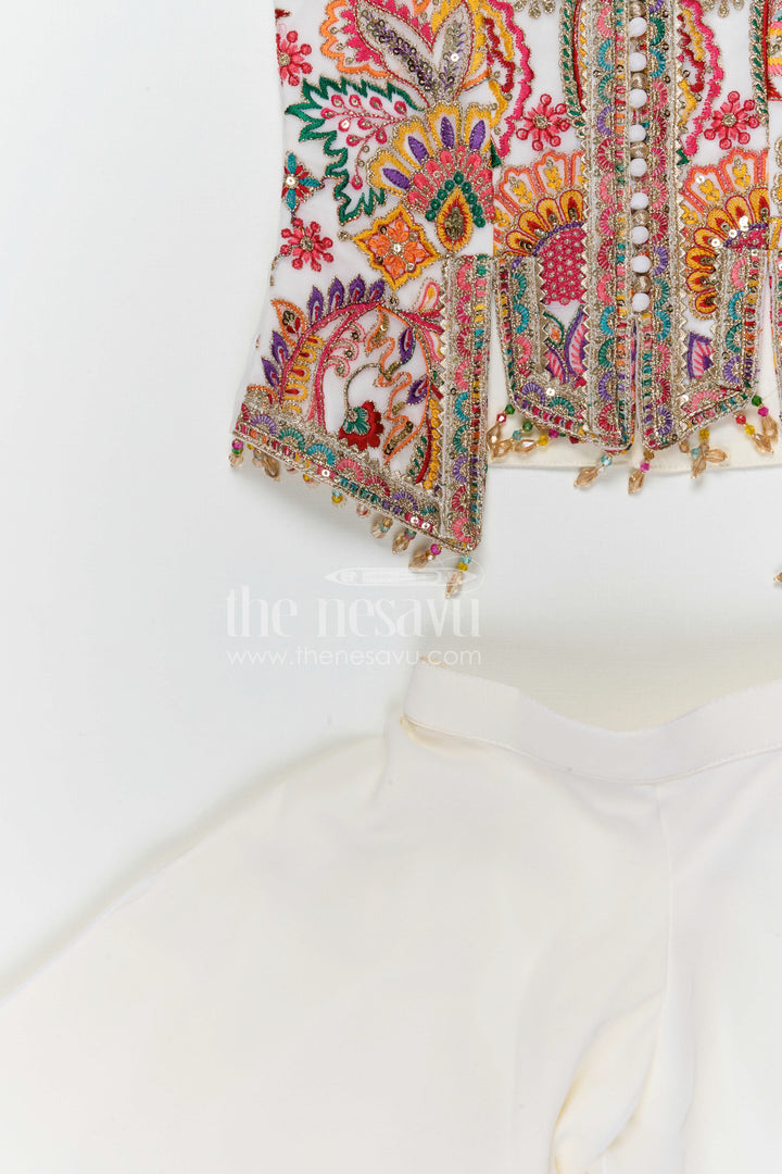 The Nesavu Girls Sharara / Plazo Set Girls Sharara Set for Festive Celebrations and Traditional Wear Nesavu Nesavu girls georgette sharara set with designer embroidery yoke for festive celebrations and ethnic wear