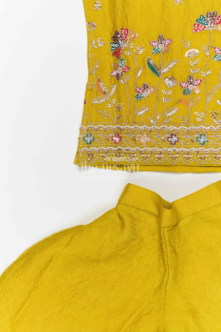 The Nesavu Girls Sharara / Plazo Set Girls Sharara Set for Festive Celebrations and Wedding Functions Nesavu Nesavu girls crushed georgette sharara set for weddings and festive celebrations with designer yoke