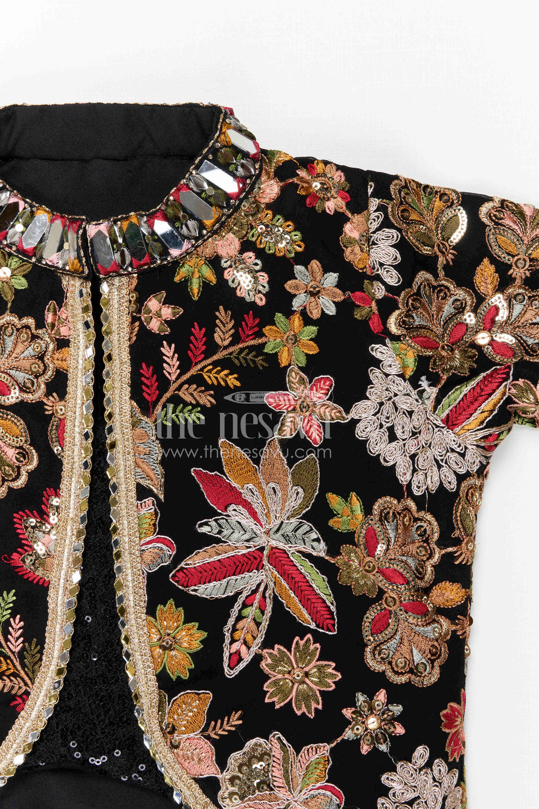 The Nesavu Girls Sharara / Plazo Set Girls Sharara Set for Festive Celebrations and Wedding Occasions Nesavu Nesavu girls georgette sharara set with designer embroidery jacket for festive and wedding occasions