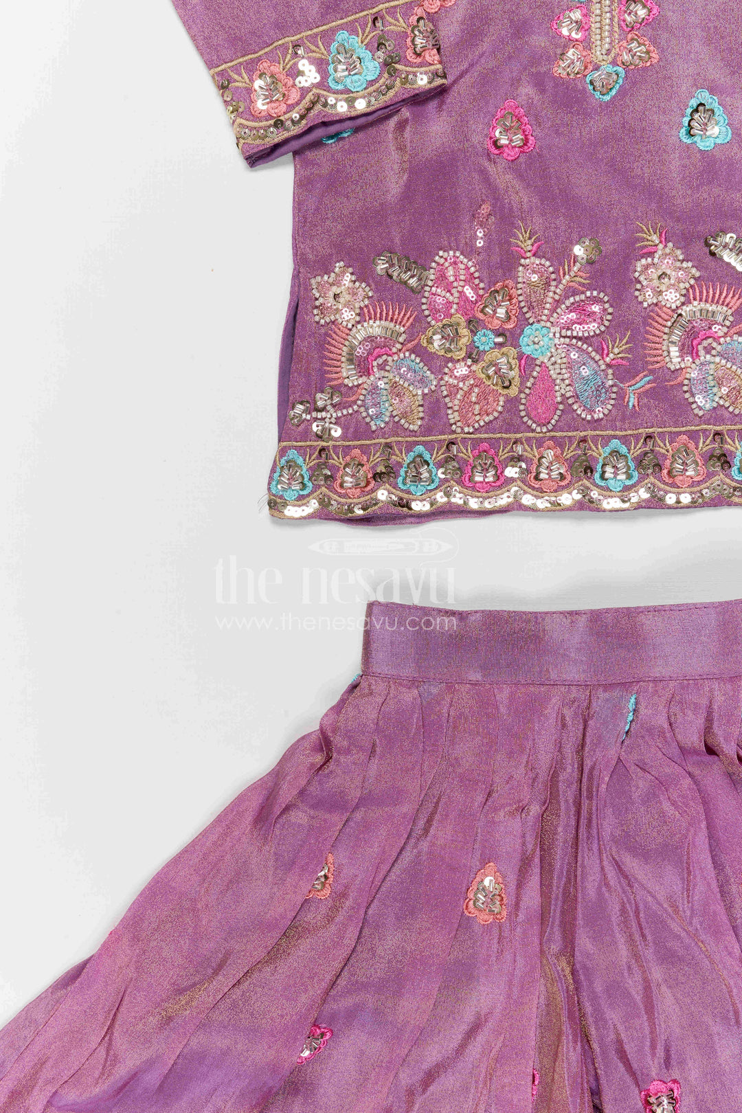 The Nesavu Girls Sharara / Plazo Set Girls Sharara Set for Festive Celebrations and Wedding Wear Nesavu Nesavu girls viscose silk sharara set with designer embroidery for weddings and festive celebrations