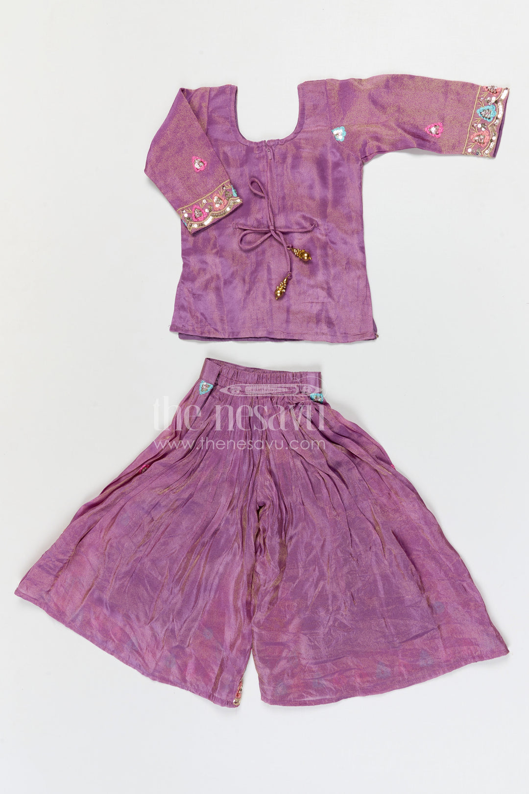 The Nesavu Girls Sharara / Plazo Set Girls Sharara Set for Festive Celebrations and Wedding Wear Nesavu Nesavu girls viscose silk sharara set with designer embroidery for weddings and festive celebrations