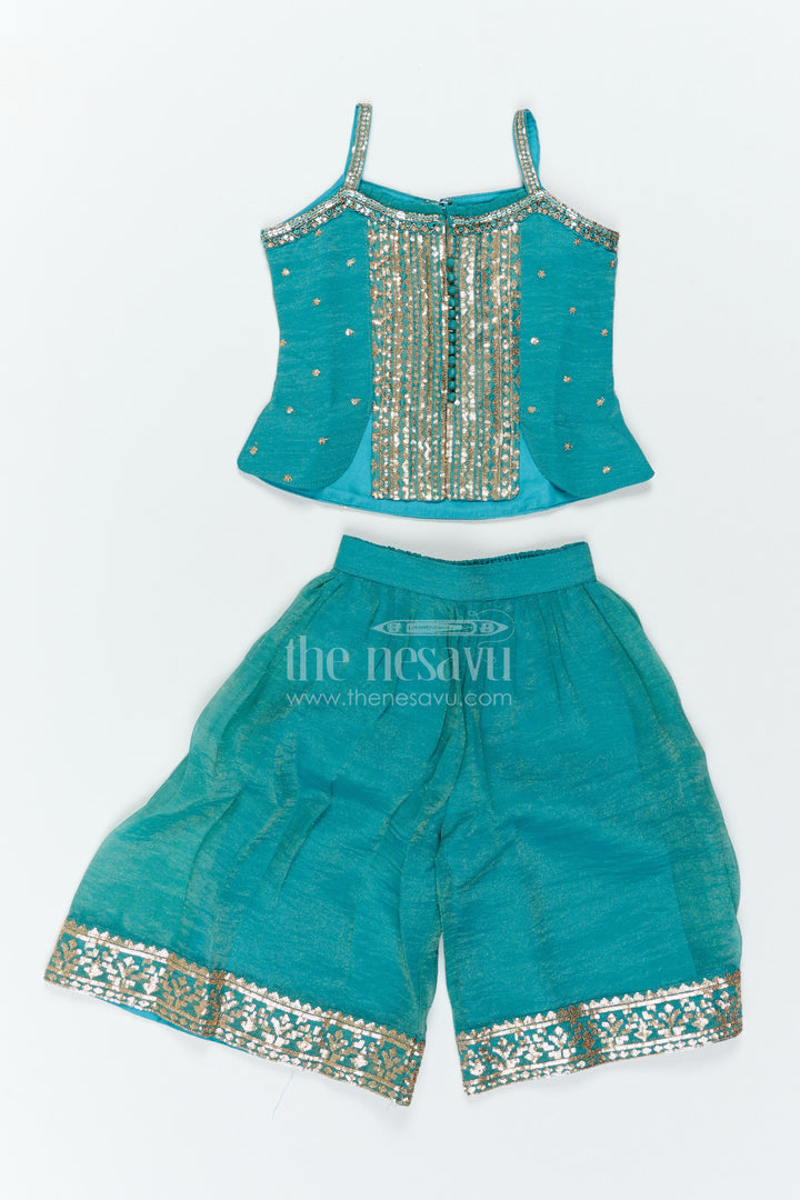 The Nesavu Girls Sharara / Plazo Set Girls Sharara Set for Festive Ceremonies and Wedding Celebrations Nesavu 16 (1Y) / Green / Viscose GPS1130A-16 Nesavu Girls Viscose Silk Sharara Set For Festive Ceremonies Wedding Celebrations And Cultural Functions