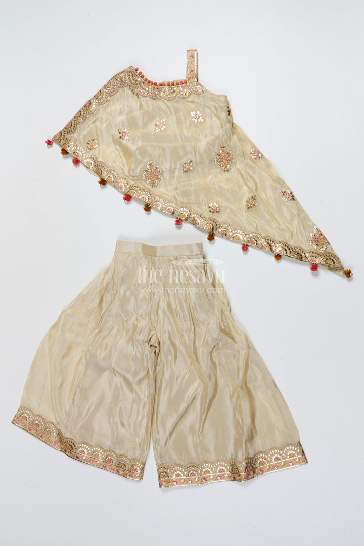 The Nesavu Girls Sharara / Plazo Set Girls Sharara Set for Festive Events and Family Functions Nesavu 22 (4Y) / Cream GPS910A-22 Nesavu cream girls sharara set tissue silk thread embroidery festive wear