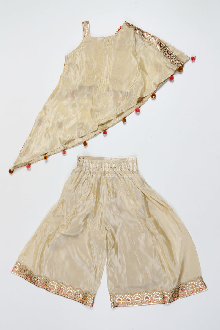 The Nesavu Girls Sharara / Plazo Set Girls Sharara Set for Festive Events and Family Functions Nesavu Nesavu cream girls sharara set tissue silk thread embroidery festive wear