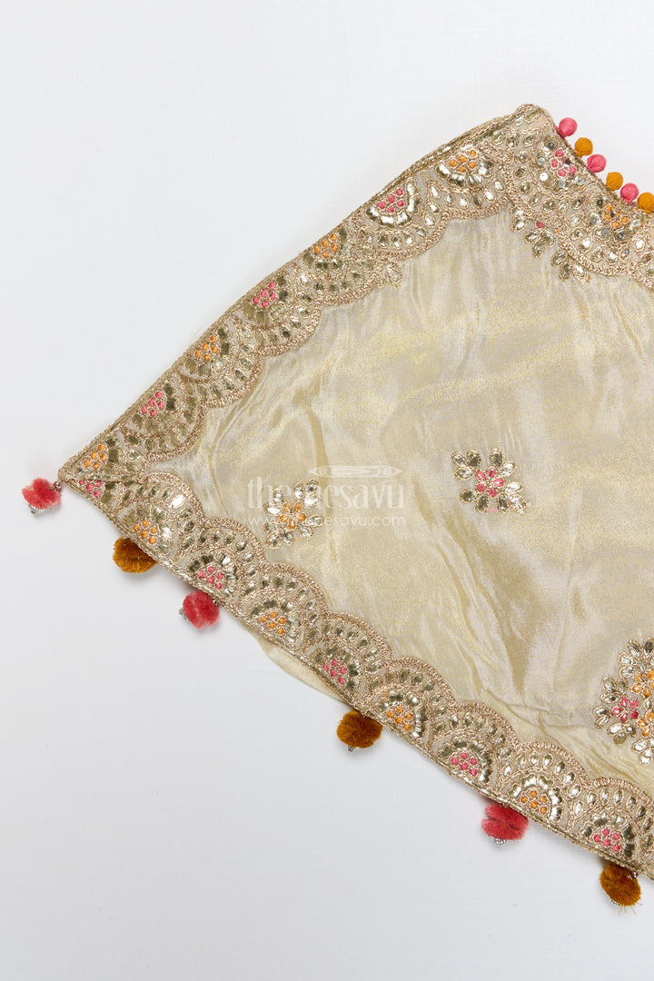 The Nesavu Girls Sharara / Plazo Set Girls Sharara Set for Festive Events and Family Functions Nesavu Nesavu cream girls sharara set tissue silk thread embroidery festive wear