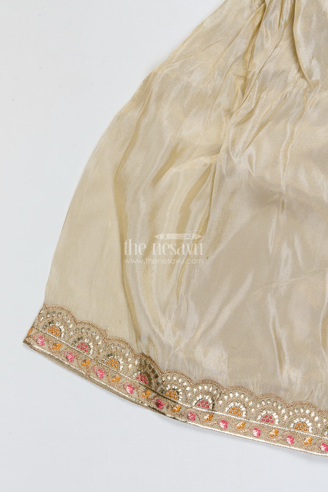 The Nesavu Girls Sharara / Plazo Set Girls Sharara Set for Festive Events and Family Functions Nesavu Nesavu cream girls sharara set tissue silk thread embroidery festive wear