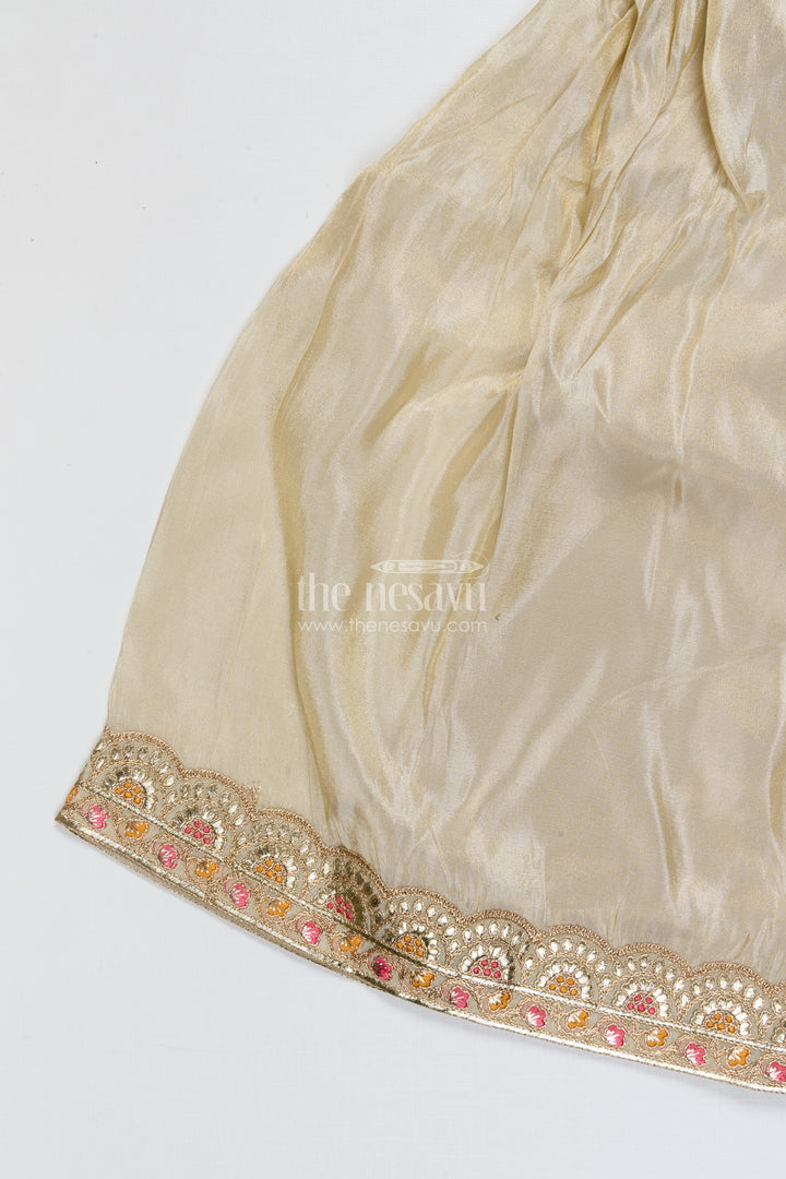 The Nesavu Girls Sharara / Plazo Set Girls Sharara Set for Festive Events and Family Functions Nesavu Nesavu cream girls sharara set tissue silk thread embroidery festive wear