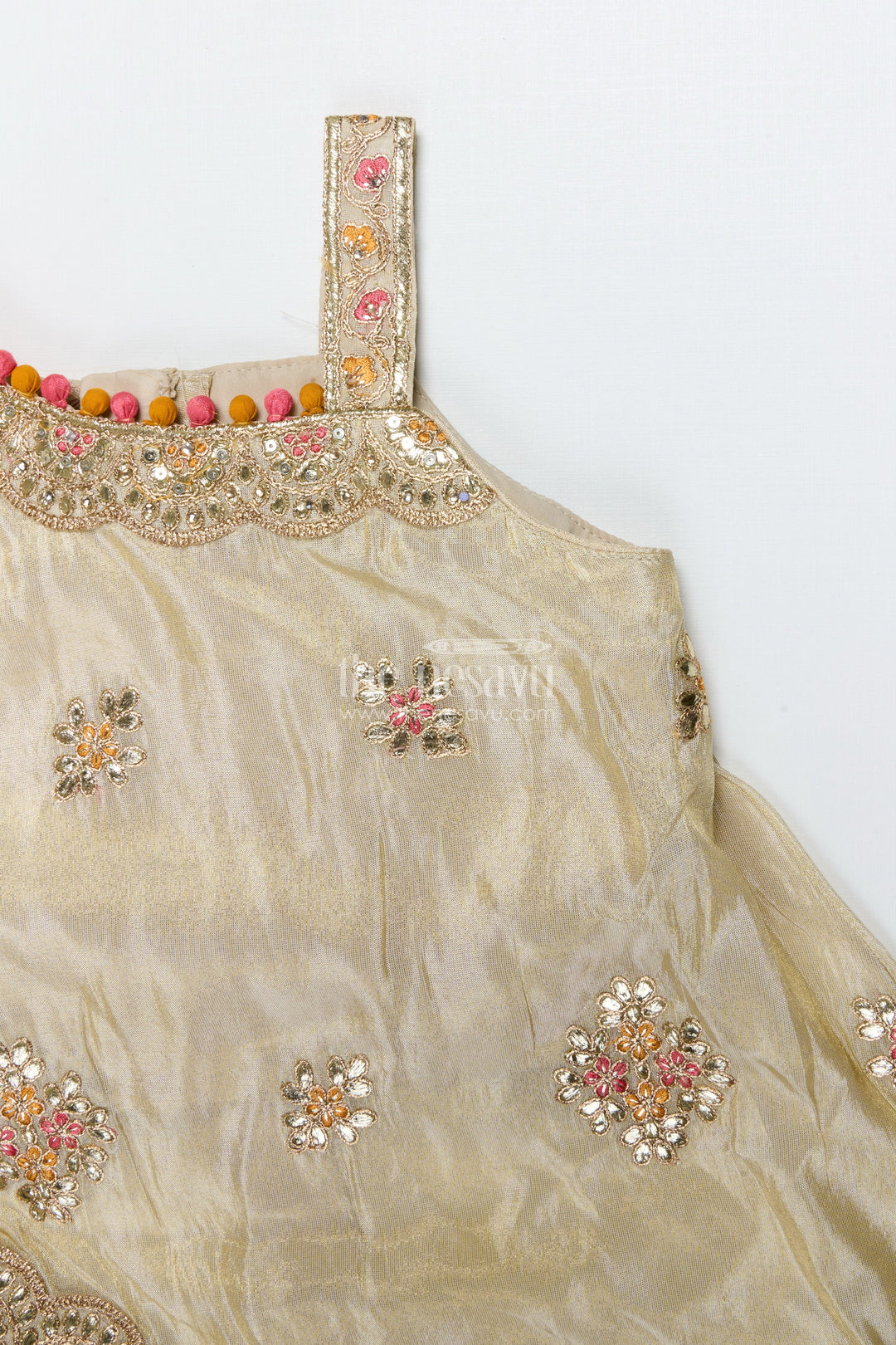 The Nesavu Girls Sharara / Plazo Set Girls Sharara Set for Festive Events and Family Functions Nesavu Nesavu cream girls sharara set tissue silk thread embroidery festive wear