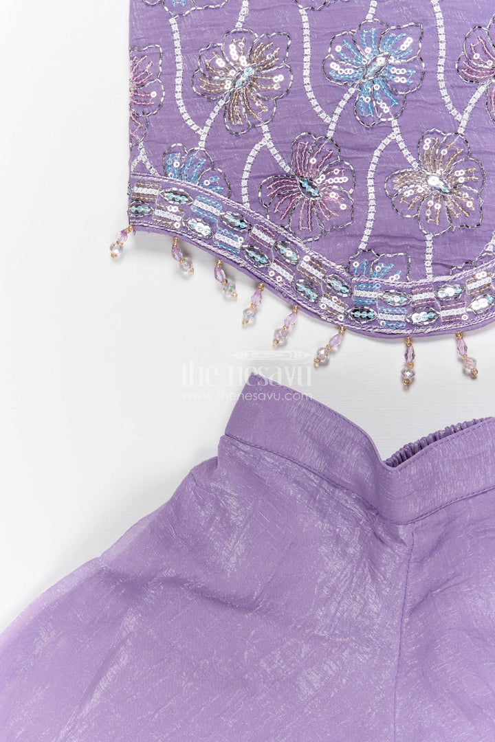 The Nesavu Girls Sharara / Plazo Set Girls Sharara Set for Festive Functions and Family Gatherings Nesavu Nesavu girls tissue organza sharara set with designer embroidery for festive wear