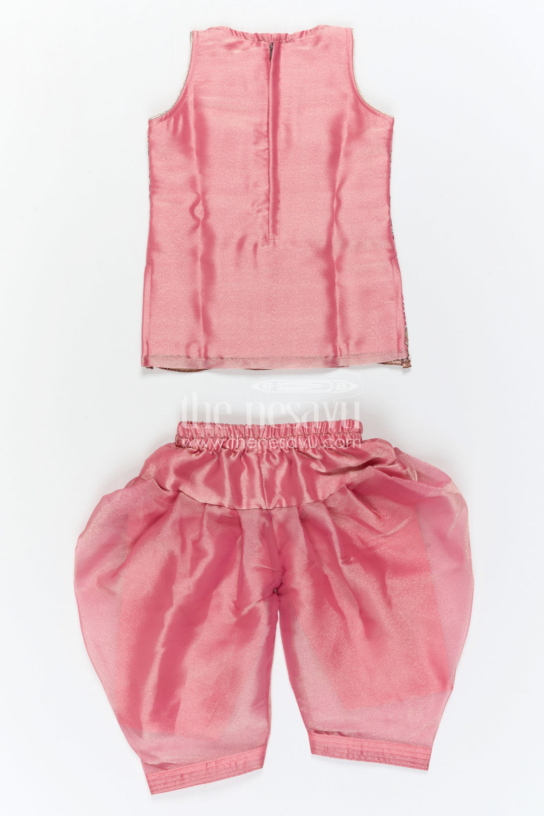 The Nesavu Girls Sharara / Plazo Set Girls Sharara Set for Festive Functions and Marriage Functions Nesavu Nesavu Girls Sharara Set For Festive Occasions With Tissue Silk And Embroidered Yoke Pink Outfit