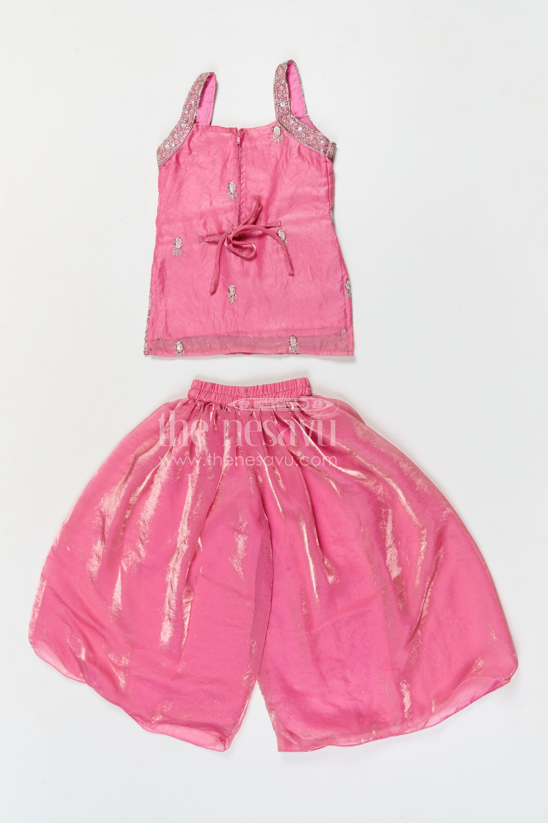 The Nesavu Girls Sharara / Plazo Set Girls Sharara Set for Festive Occasionals and Wedding Functions Nesavu Nesavu girls sharara set for festive occasions with organza fabric and designer embroidery wedding outfit