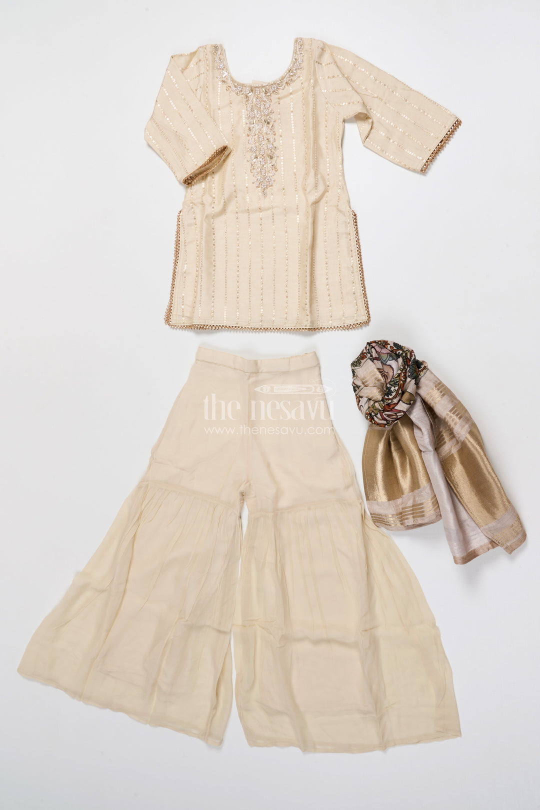 The Nesavu Girls Sharara / Plazo Set Girls Sharara Set for Festive Occasions and Cultural Events Nesavu Nesavu sharara set girls embroidered yoke festive cultural celebrations