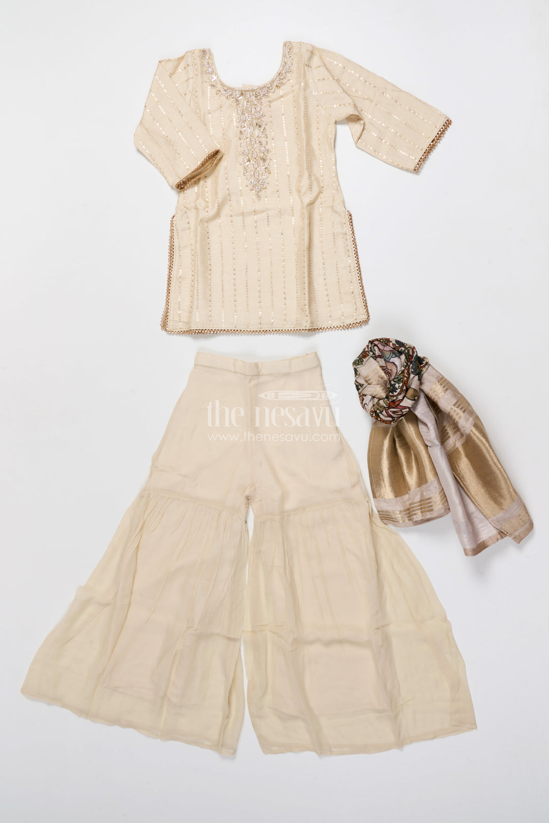 The Nesavu Girls Sharara / Plazo Set Girls Sharara Set for Festive Occasions and Cultural Events Nesavu Nesavu sharara set girls embroidered yoke festive cultural celebrations