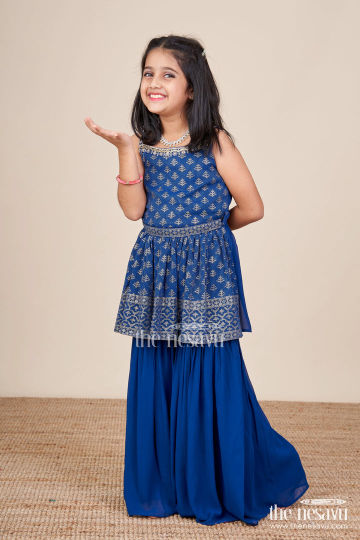 The Nesavu Girls Sharara / Plazo Set Girls Sharara Set for Festive Occasions and Dance Events Nesavu 16 (1Y) / Blue GPS466C-16 Nesavu girls georgette sharara set sequin embroidery festive dance occasions