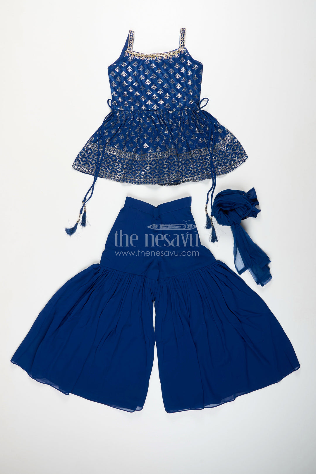 The Nesavu Girls Sharara / Plazo Set Girls sharara set for festive occasions and dance events Nesavu Nesavu girls georgette sharara set sequin embroidery festive dance occasions