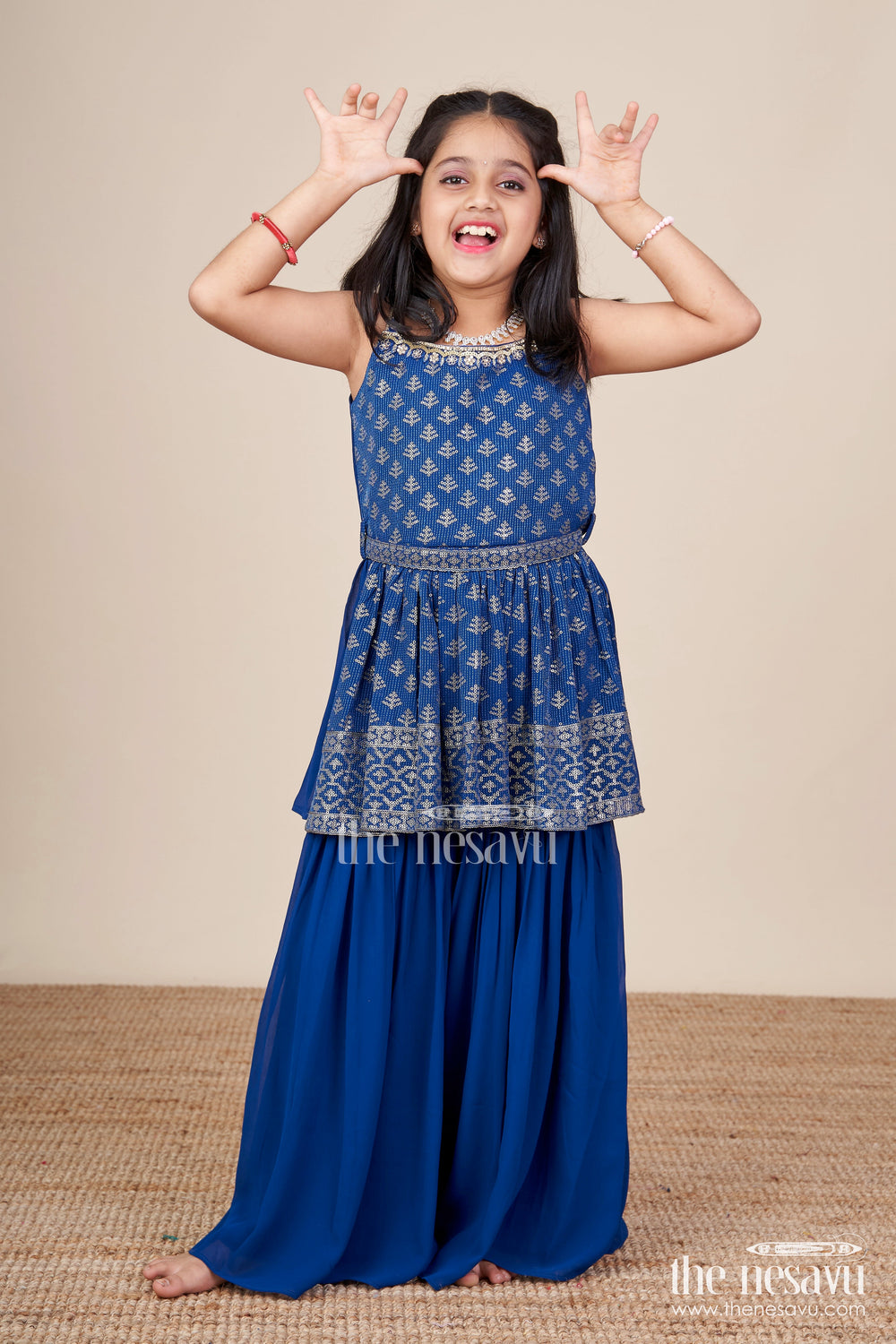 The Nesavu Girls Sharara / Plazo Set Girls Sharara Set for Festive Occasions and Dance Events Nesavu Nesavu girls georgette sharara set sequin embroidery festive dance occasions