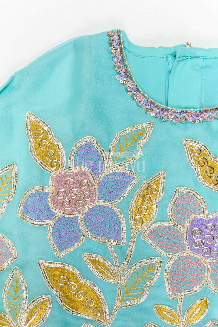 The Nesavu Girls Sharara / Plazo Set Girls Sharara Set for Festive Occasions and Ethnic Celebrations Nesavu Nesavu Girls Sharara Set With Thread Embroidery For Festive Occasions And Stylish Ethnic Wear