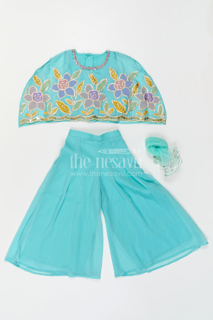 The Nesavu Girls Sharara / Plazo Set Girls Sharara Set for Festive Occasions and Ethnic Celebrations Nesavu Nesavu Girls Sharara Set With Thread Embroidery For Festive Occasions And Stylish Ethnic Wear