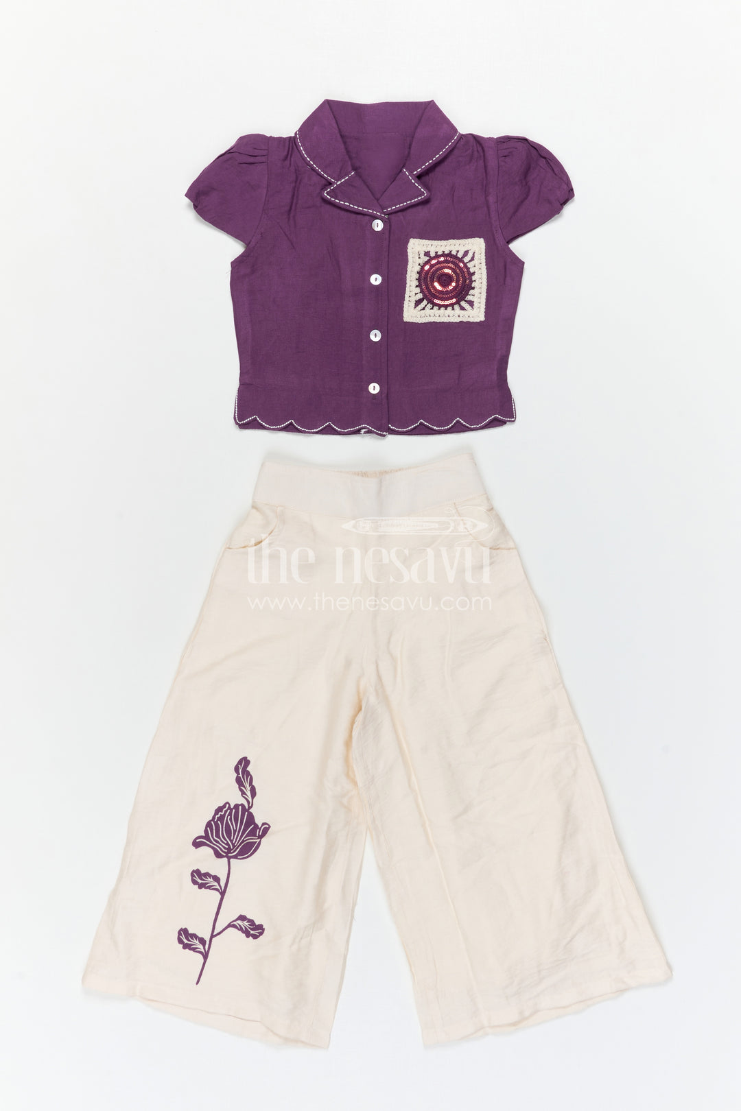 The Nesavu Girls Sharara / Plazo Set Girls Sharara Set for Festive Occasions and Family Functions Nesavu Nesavu Girls Sharara Set For Festive Occasions And Family Functions In Soft Cotton Blend Ethnic Wear