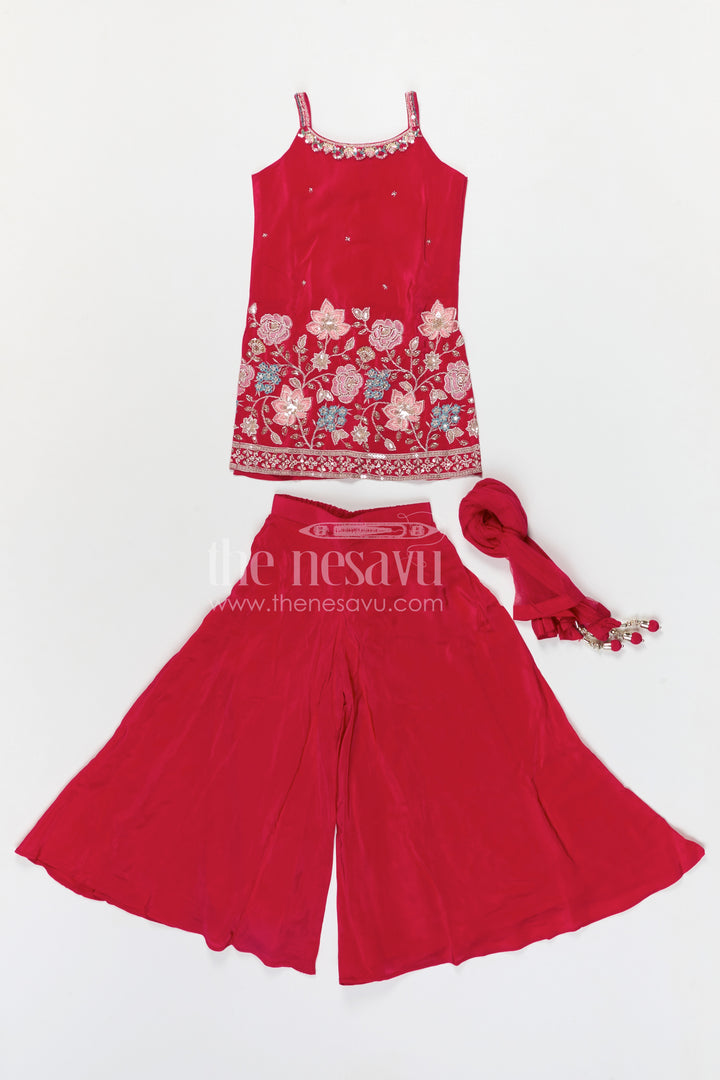 The Nesavu Girls Sharara / Plazo Set Girls Sharara Set for Festive Occasions and Party Wear Nesavu Nesavu girls sharara set for festive occasions with georgette fabric and embroidered yoke elegant party wear