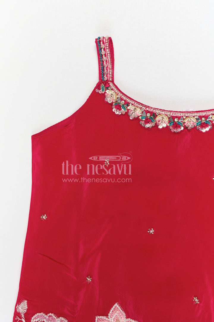 The Nesavu Girls Sharara / Plazo Set Girls Sharara Set for Festive Occasions and Party Wear Nesavu Nesavu girls sharara set for festive occasions with georgette fabric and embroidered yoke elegant party wear