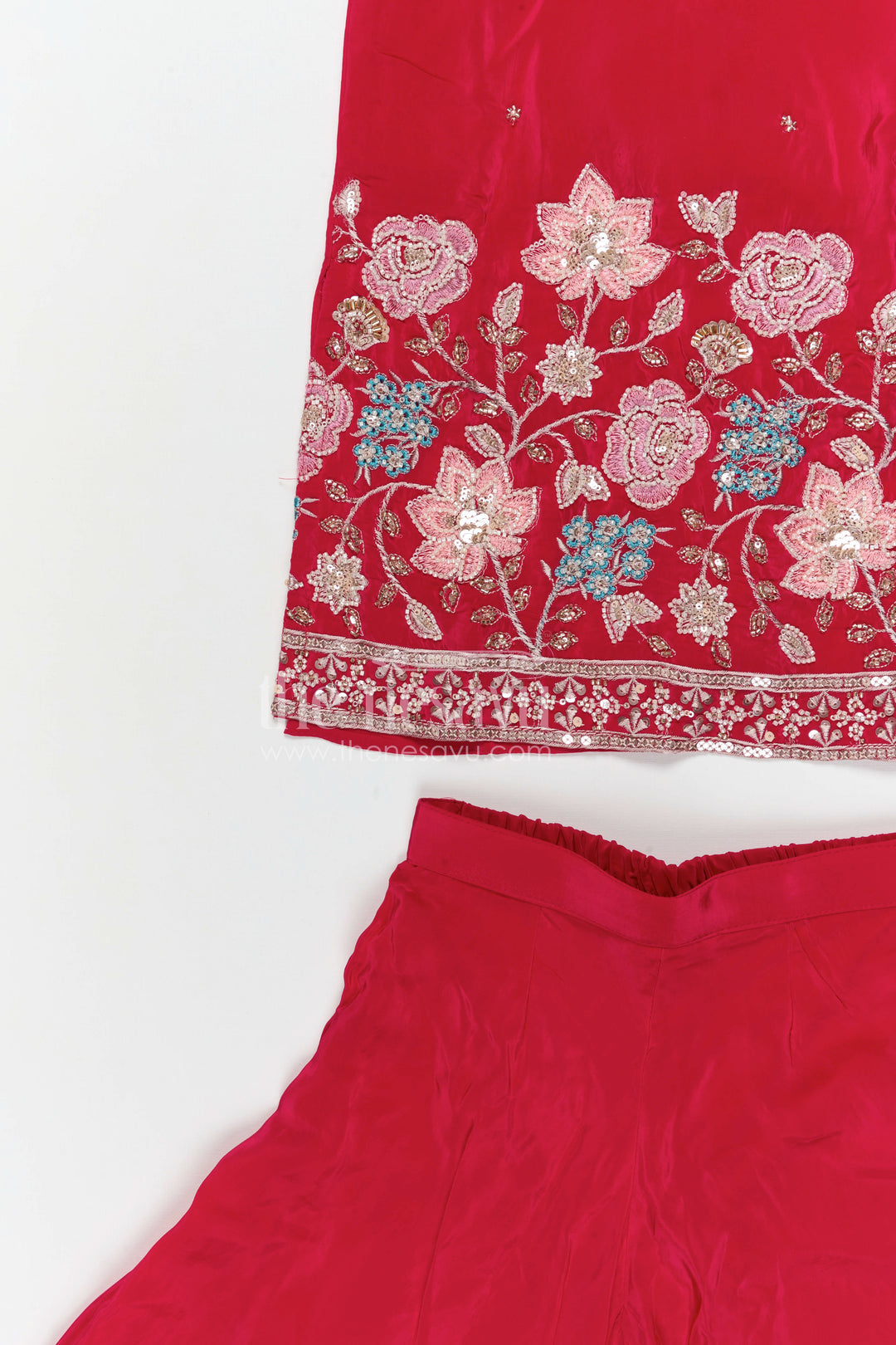 The Nesavu Girls Sharara / Plazo Set Girls Sharara Set for Festive Occasions and Party Wear Nesavu Nesavu girls sharara set for festive occasions with georgette fabric and embroidered yoke elegant party wear