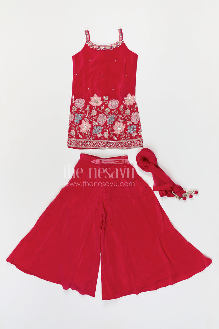 The Nesavu Girls Sharara / Plazo Set Girls Sharara Set for Festive Occasions and Party Wear Nesavu Nesavu girls sharara set for festive occasions with georgette fabric and embroidered yoke elegant party wear