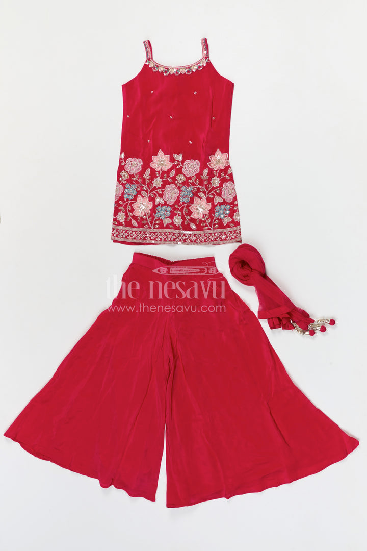 The Nesavu Girls Sharara / Plazo Set Girls Sharara Set for Festive Occasions and Party Wear Nesavu Nesavu girls sharara set for festive occasions with georgette fabric and embroidered yoke elegant party wear