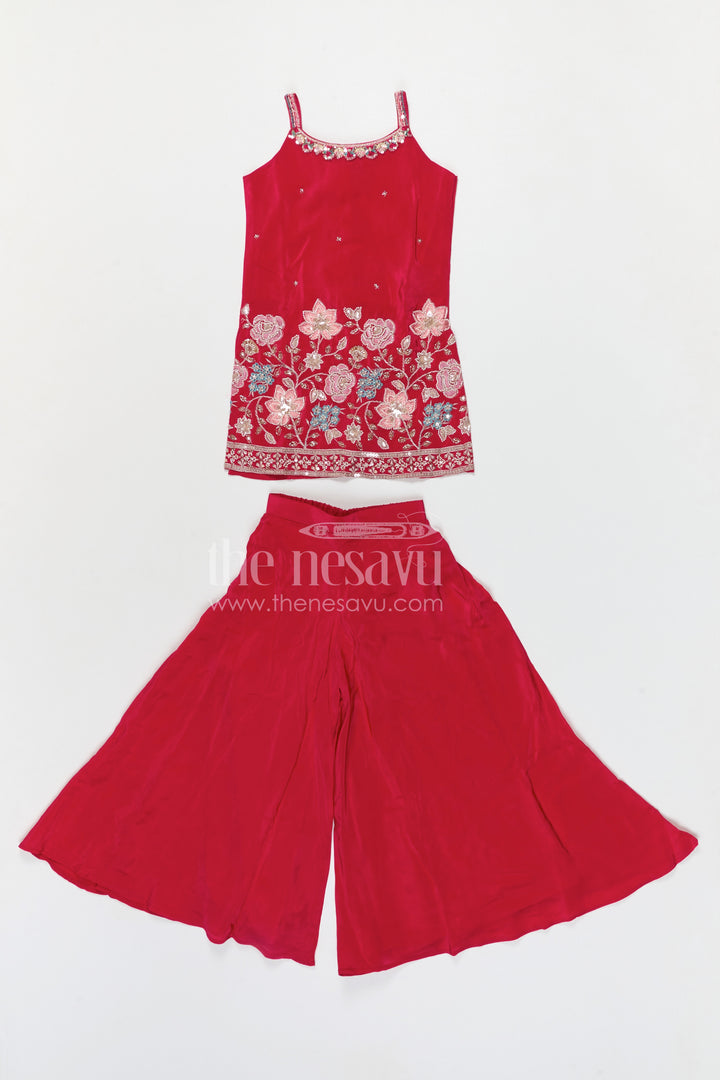 The Nesavu Girls Sharara / Plazo Set Girls Sharara Set for Festive Occasions and Party Wear Nesavu Nesavu girls sharara set for festive occasions with georgette fabric and embroidered yoke elegant party wear