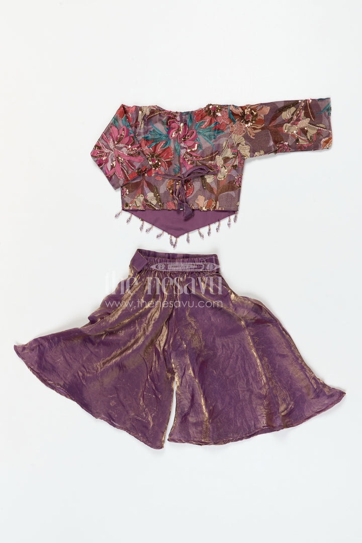 The Nesavu Girls Sharara / Plazo Set Girls Sharara Set for Festive Occasions and Wedding Functions Nesavu Nesavu girls sharara set for festive occasions with viscose silk top and tissue sharara elegant ethnic wear