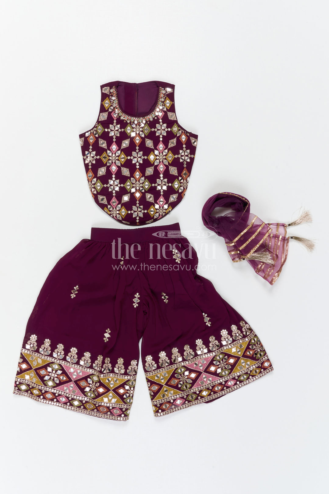 The Nesavu Girls Sharara / Plazo Set Girls Sharara Set for Festive Occasions and Weddings Nesavu Nesavu Girls Sharara Set Georgette With Designer Embroidery Yoke For Weddings And Festive Wear