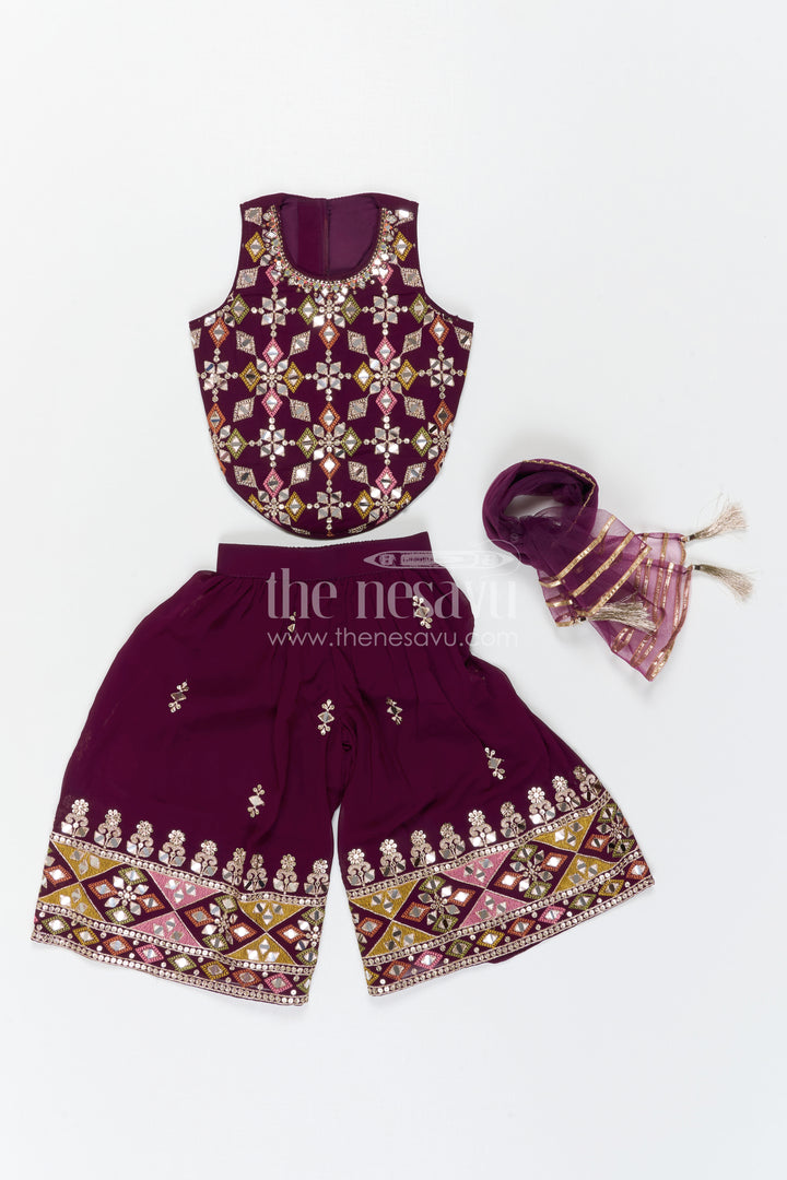 The Nesavu Girls Sharara / Plazo Set Girls Sharara Set for Festive Occasions and Weddings Nesavu Nesavu Girls Sharara Set Georgette With Designer Embroidery Yoke For Weddings And Festive Wear