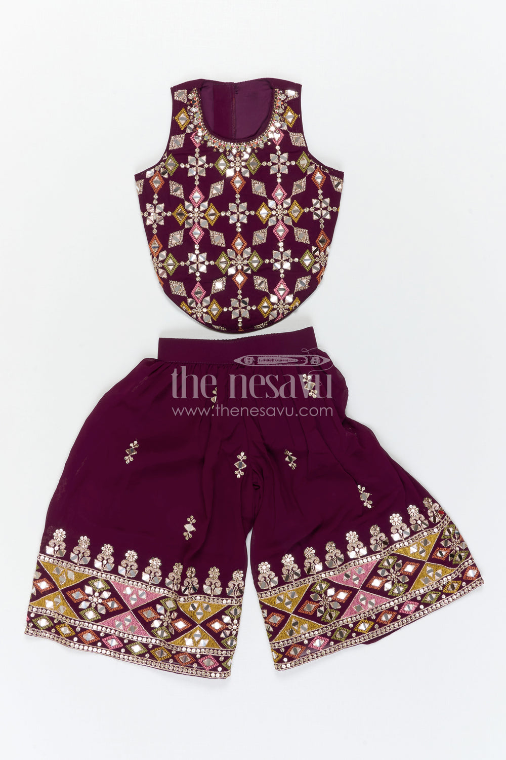The Nesavu Girls Sharara / Plazo Set Girls Sharara Set for Festive Occasions and Weddings Nesavu Nesavu Girls Sharara Set Georgette With Designer Embroidery Yoke For Weddings And Festive Wear