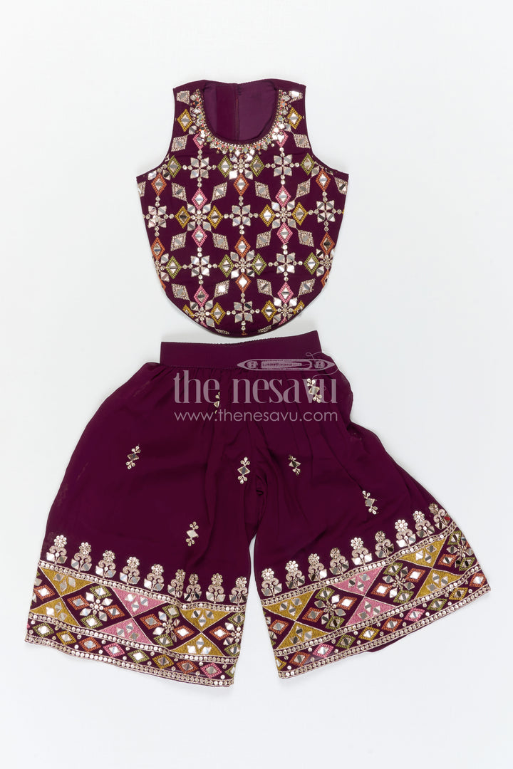 The Nesavu Girls Sharara / Plazo Set Girls Sharara Set for Festive Occasions and Weddings Nesavu Nesavu Girls Sharara Set Georgette With Designer Embroidery Yoke For Weddings And Festive Wear