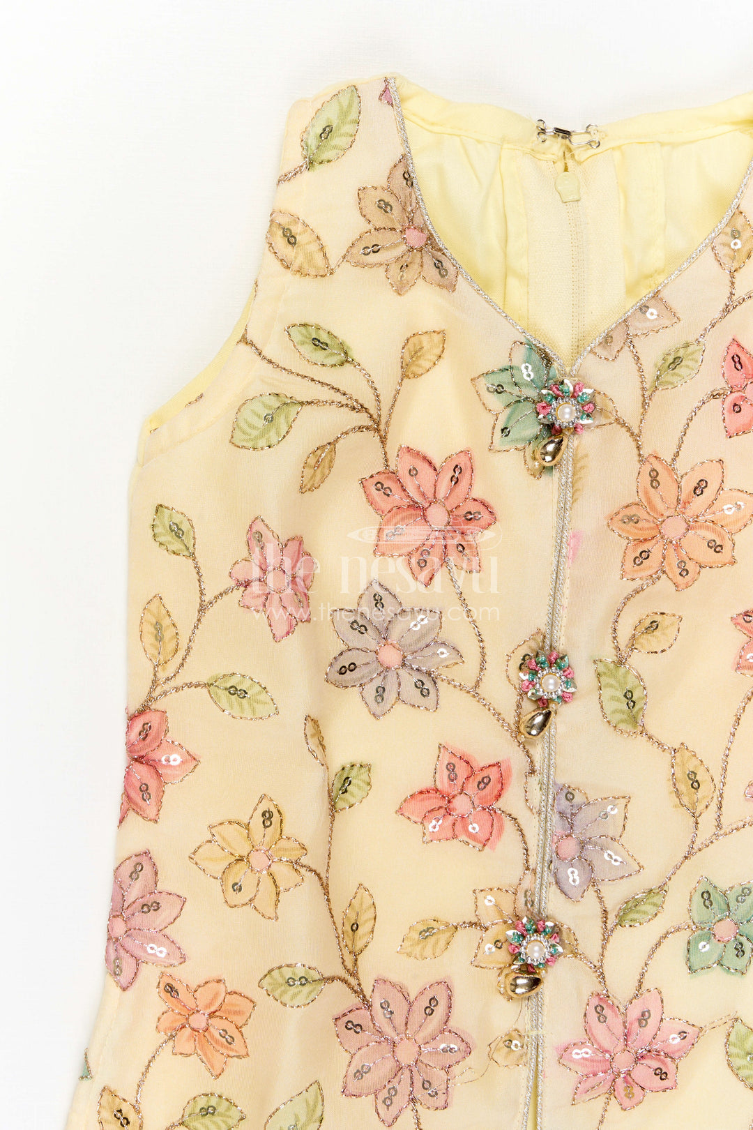 The Nesavu Girls Sharara / Plazo Set Girls Sharara Set for Festive Outings and Daytime Functions Nesavu Nesavu Girls Sharara Set For Festive Outings With Georgette And Sequin Embroidery Yoke Design