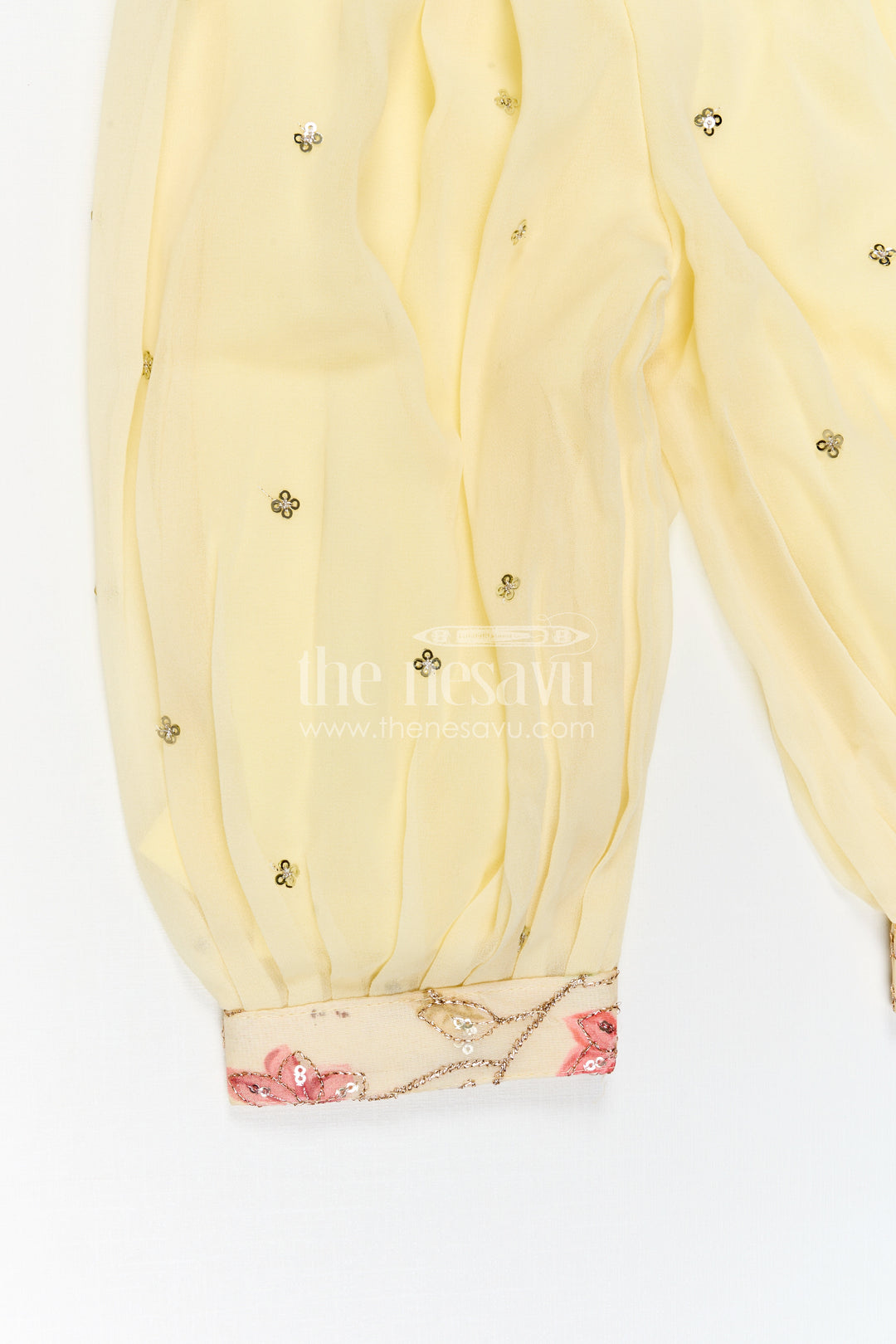 The Nesavu Girls Sharara / Plazo Set Girls Sharara Set for Festive Outings and Daytime Functions Nesavu Nesavu Girls Sharara Set For Festive Outings With Georgette And Sequin Embroidery Yoke Design