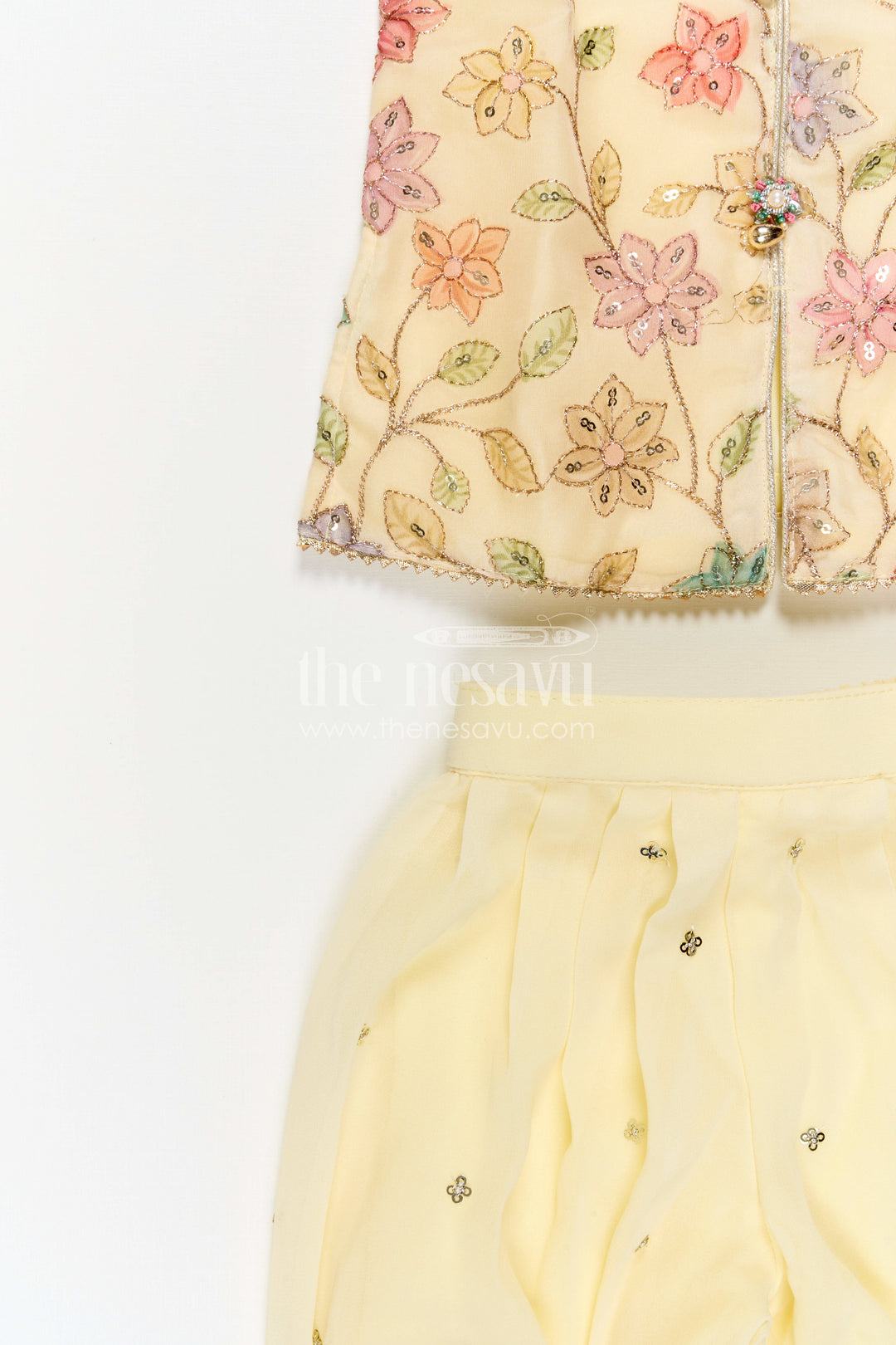 The Nesavu Girls Sharara / Plazo Set Girls Sharara Set for Festive Outings and Daytime Functions Nesavu Nesavu Girls Sharara Set For Festive Outings With Georgette And Sequin Embroidery Yoke Design