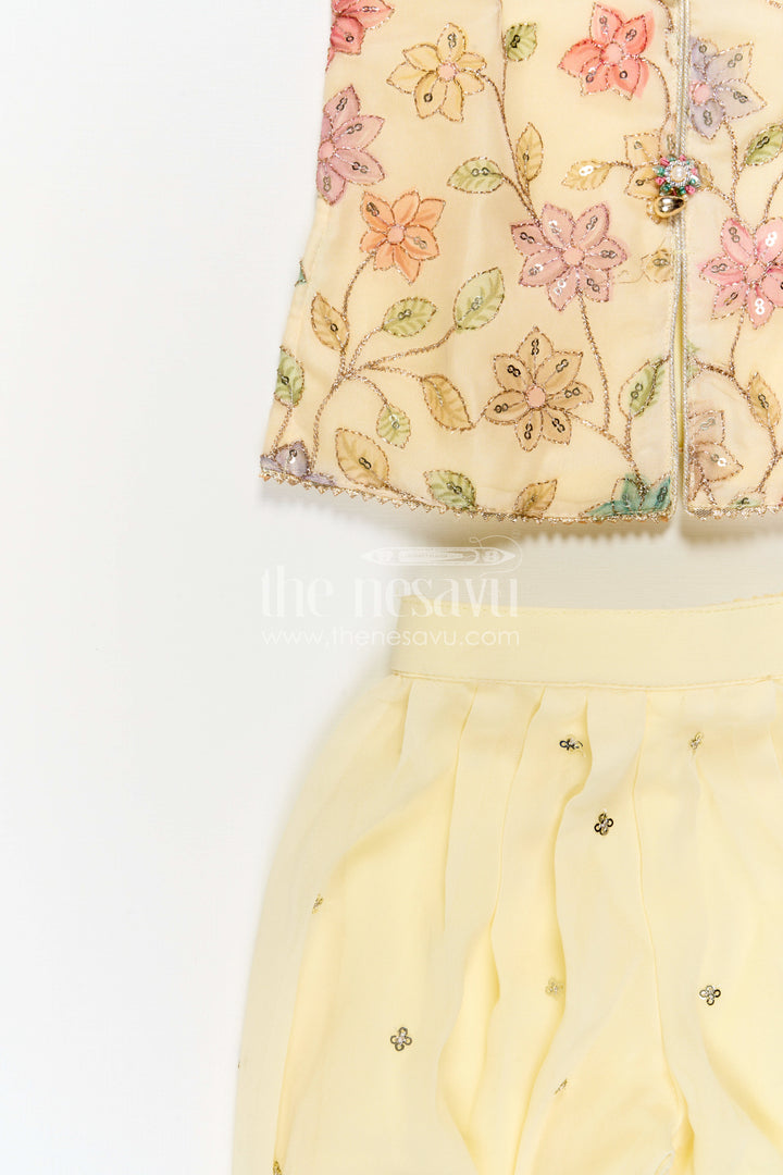 The Nesavu Girls Sharara / Plazo Set Girls Sharara Set for Festive Outings and Daytime Functions Nesavu Nesavu Girls Sharara Set For Festive Outings With Georgette And Sequin Embroidery Yoke Design