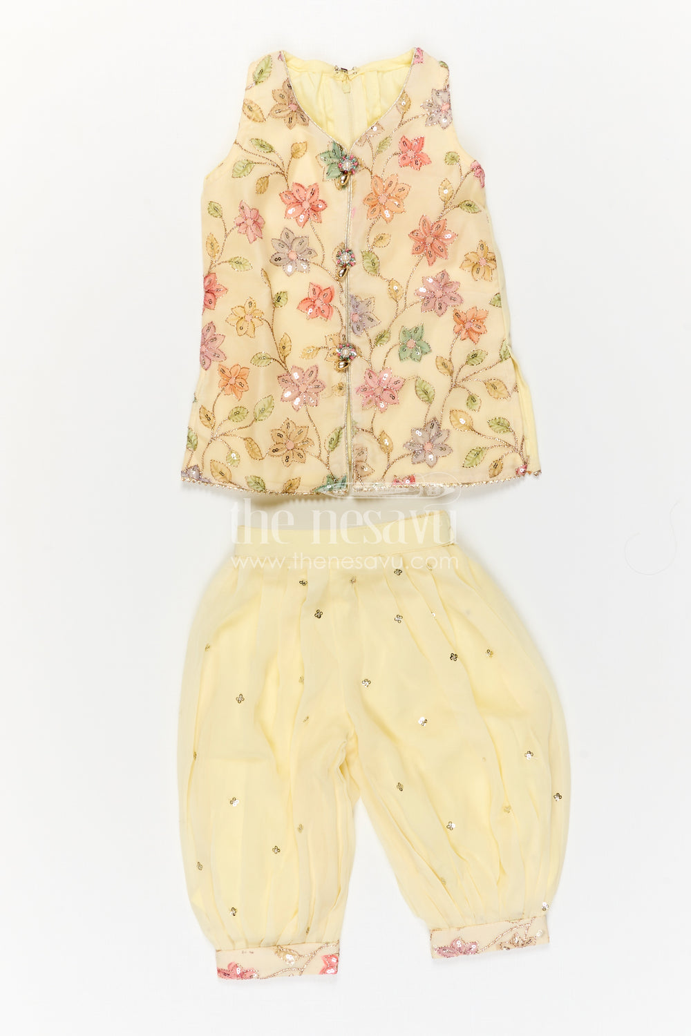 The Nesavu Girls Sharara / Plazo Set Girls Sharara Set for Festive Outings and Daytime Functions Nesavu Nesavu Girls Sharara Set For Festive Outings With Georgette And Sequin Embroidery Yoke Design