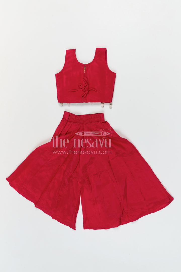 The Nesavu Girls Sharara / Plazo Set Girls Sharara Set for Festive Wear and Traditional Occasions Nesavu Nesavu girls silk crepe sharara set with designer embroidery yoke for festive and wedding wear