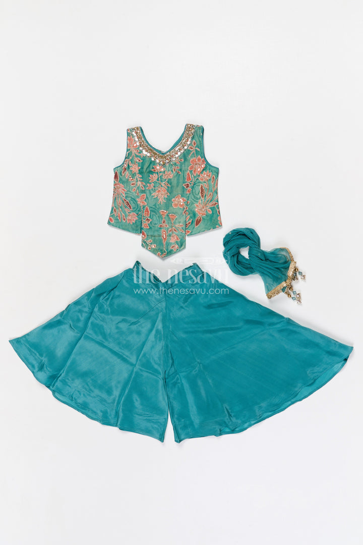 The Nesavu Girls Sharara / Plazo Set Girls Sharara Set for Festive Weddings and Ethnic Celebrations Nesavu Nesavu girls tissue organza sharara set for weddings with designer embroidery