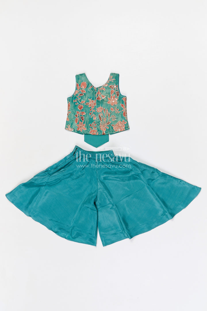 The Nesavu Girls Sharara / Plazo Set Girls Sharara Set for Festive Weddings and Ethnic Celebrations Nesavu Nesavu girls tissue organza sharara set for weddings with designer embroidery