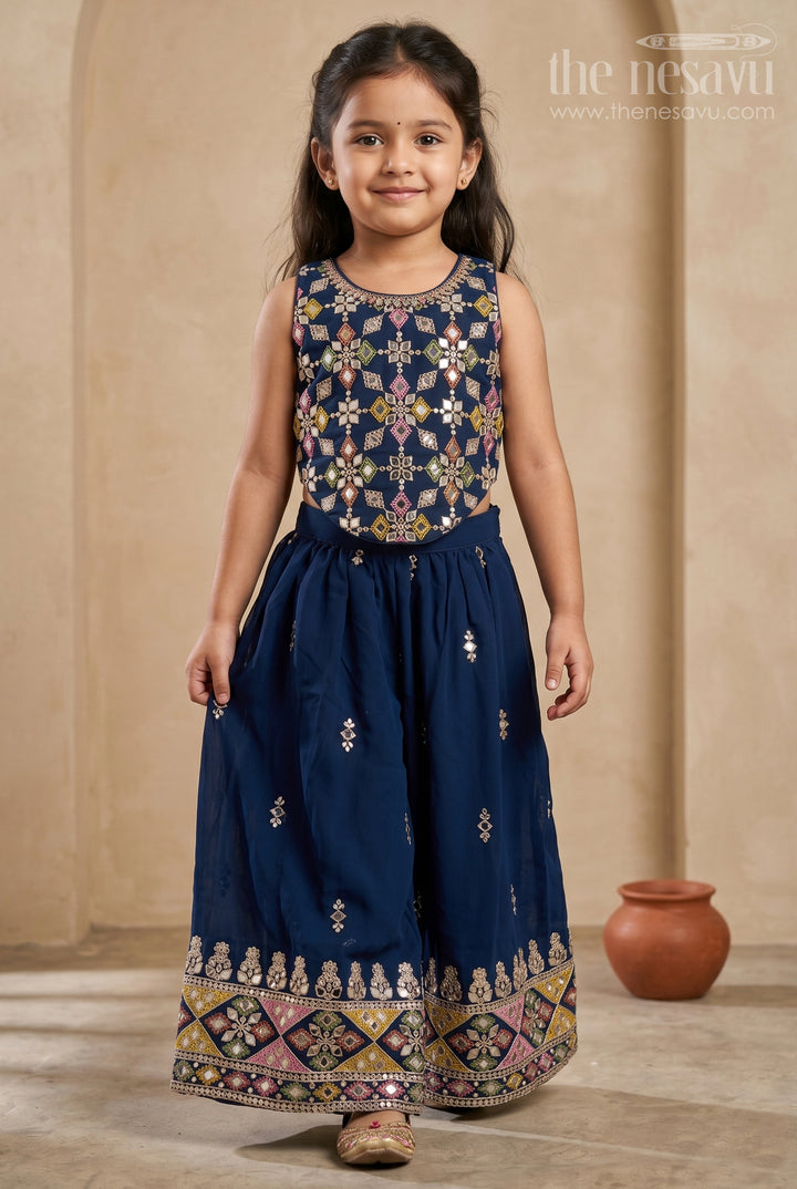 The Nesavu Girls Sharara / Plazo Set Girls Sharara Set for Festive Weddings and Special Occasions Nesavu 16 (1Y) / Blue / Georgette GPS1055A-16 Nesavu Girls Georgette Sharara Set For Festive Weddings And Special Occasions With Designer Embroidery
