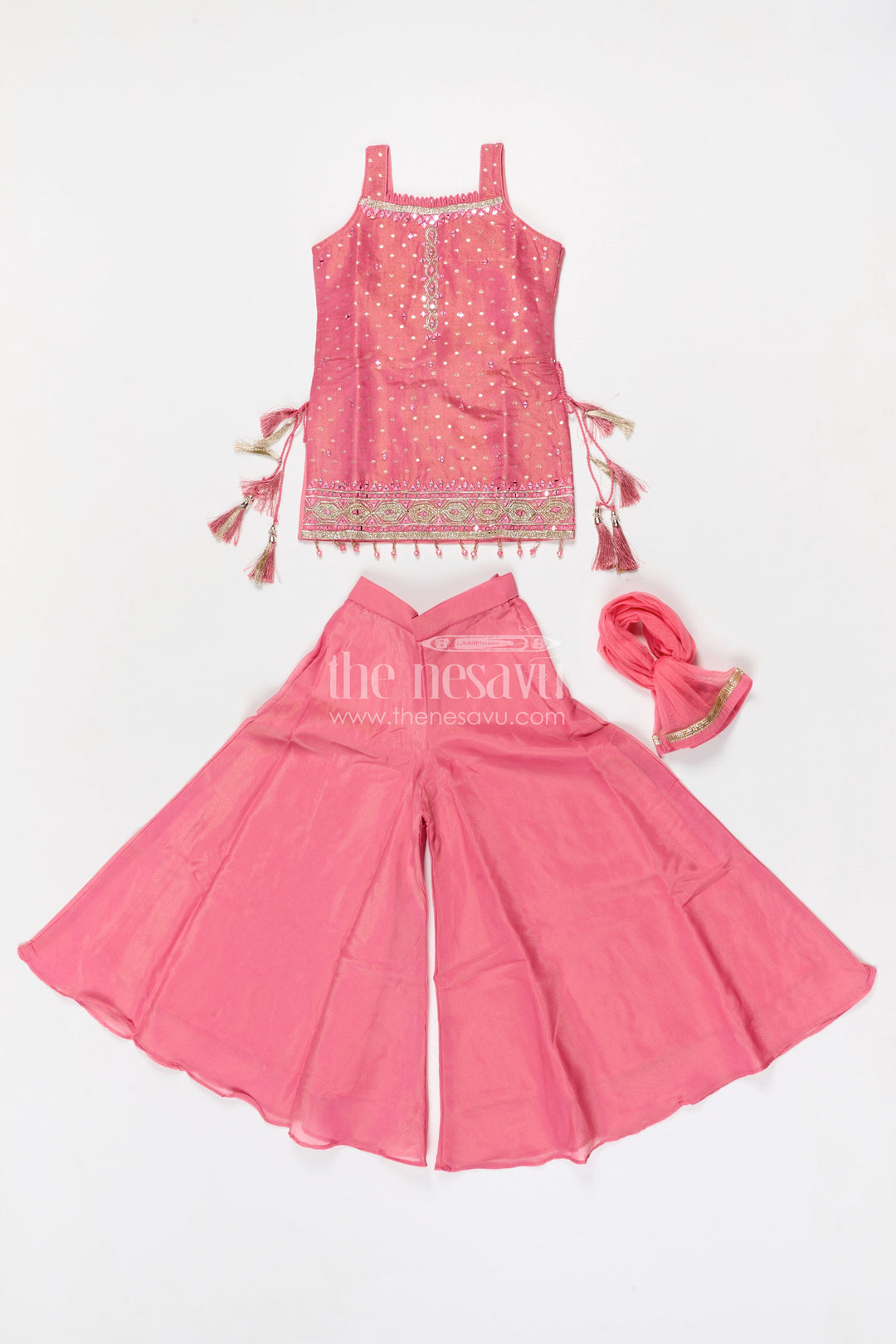 The Nesavu Girls Sharara / Plazo Set Girls Sharara Set for Festive Weddings and Traditional Celebrations Nesavu Nesavu girls viscose silk sharara set for weddings and festive celebrations with designer yoke